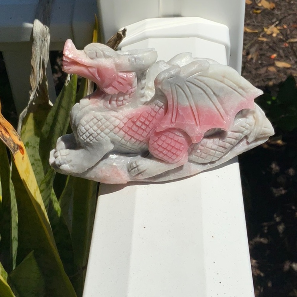 PINK QUARTZITE HAND CARVED FLYING DRAGON
